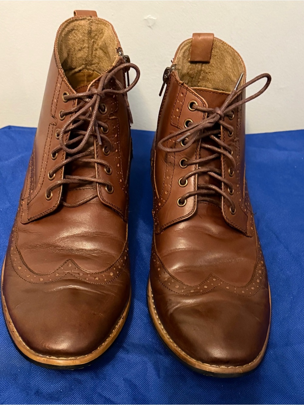 Brown 100% Leather vintage wingtip style Lace-Up Boots
